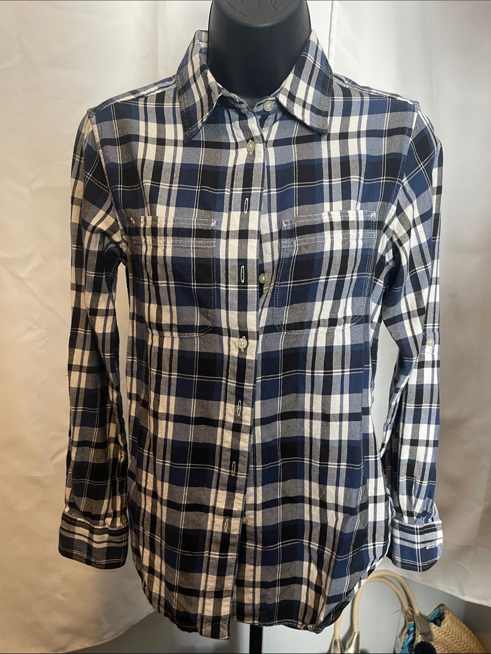 Lauren Ralph Lauren Navy & White Plaid Button-Down Shirt
